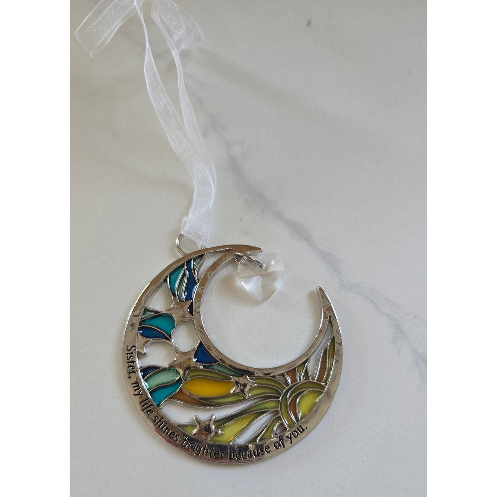 New Ganz Sister Moon Suncatcher Ornament Silver Stained Glass Style Charm